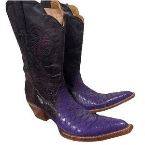 Stephy Exotic Scale Pointed Toe Western Boots Purple W 7 *READ Fits Like 6.5